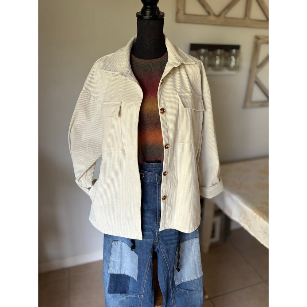 Shacket Creamy Soft Corduroy Front And Side Pocke… - image 1